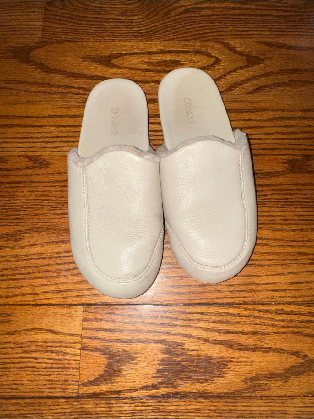 Olukai Konea Bone White Shearling Lined Leather Mule Slide Slippers - 7